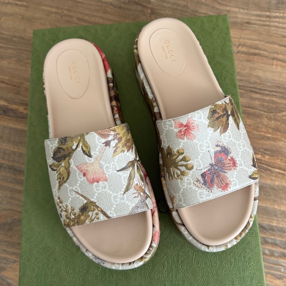 Gucci Flora Multicolor Angelina GG Logo Platform Slide Sandal 41 US W 10.5 - Picture 8 of 9